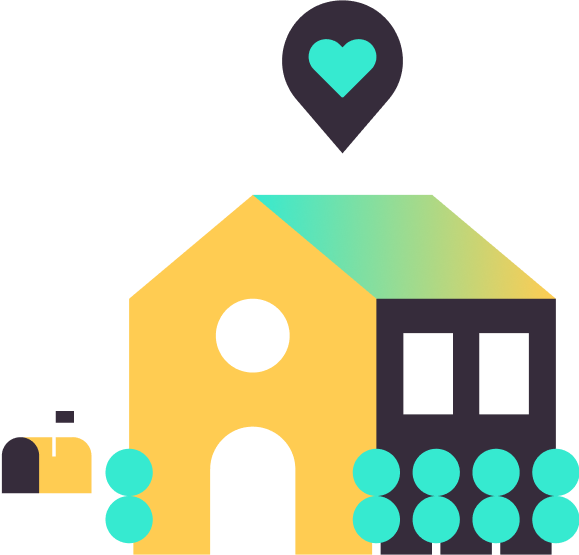 an illustration of a house with a heart above it