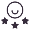 an icon of a smiley face with three stars beneath it